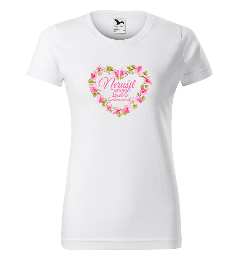 Tričko Nerušit – srdce z květin (dámské) (Velikost: XL, Barva trička: Bílá)
