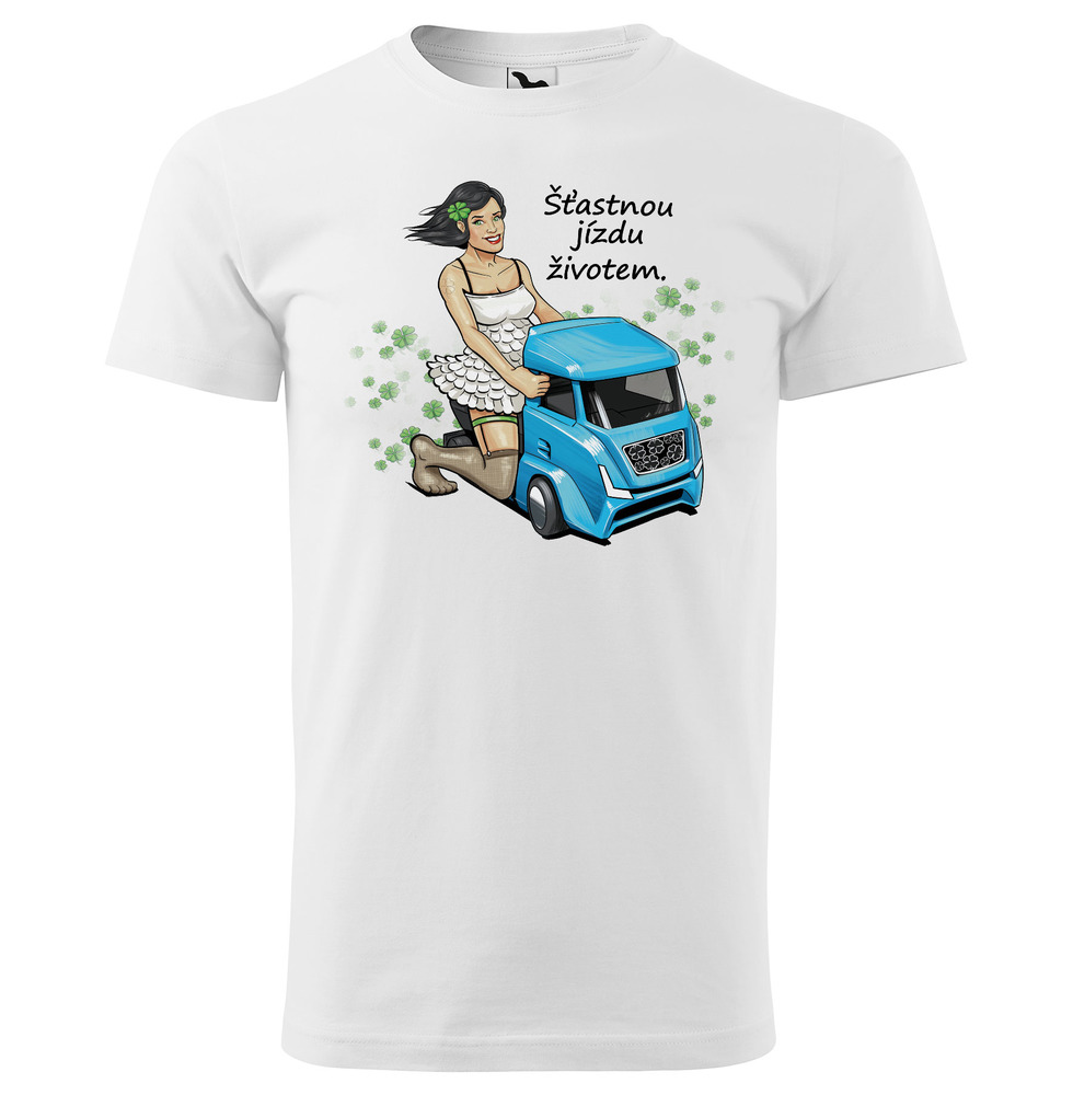 Tričko Šťastnou jízdu životem - kamion (pánské) (Velikost: L, Barva trička: Bílá)