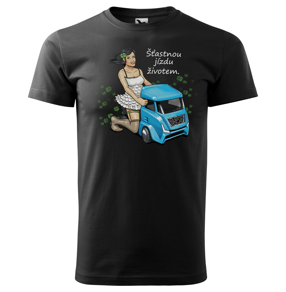 Tričko Šťastnou jízdu životem - kamion (pánské) (Velikost: 5XL, Barva trička: Černá)