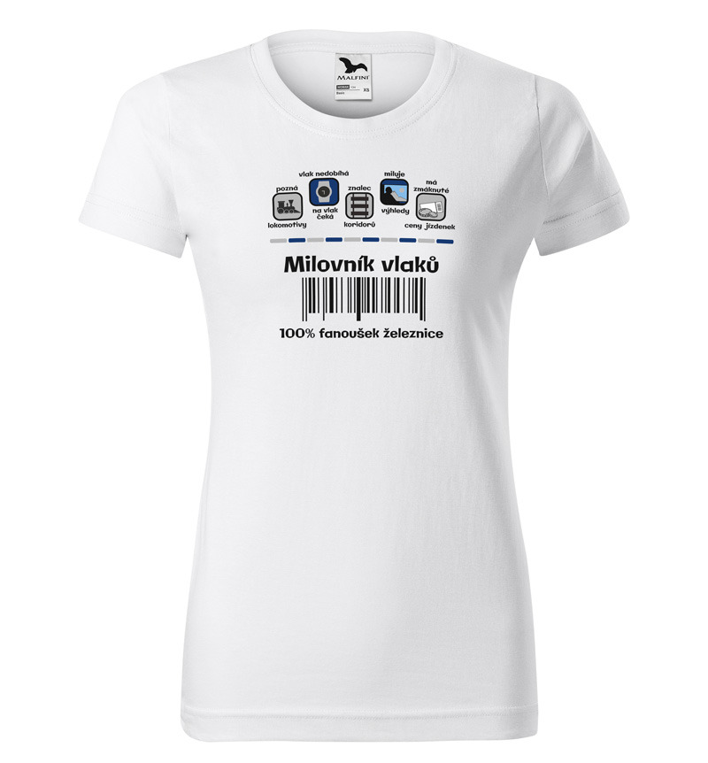 Tričko Milovník vlaků 100% (Velikost: 2XL, Typ: pro ženy, Barva trička: Bílá)