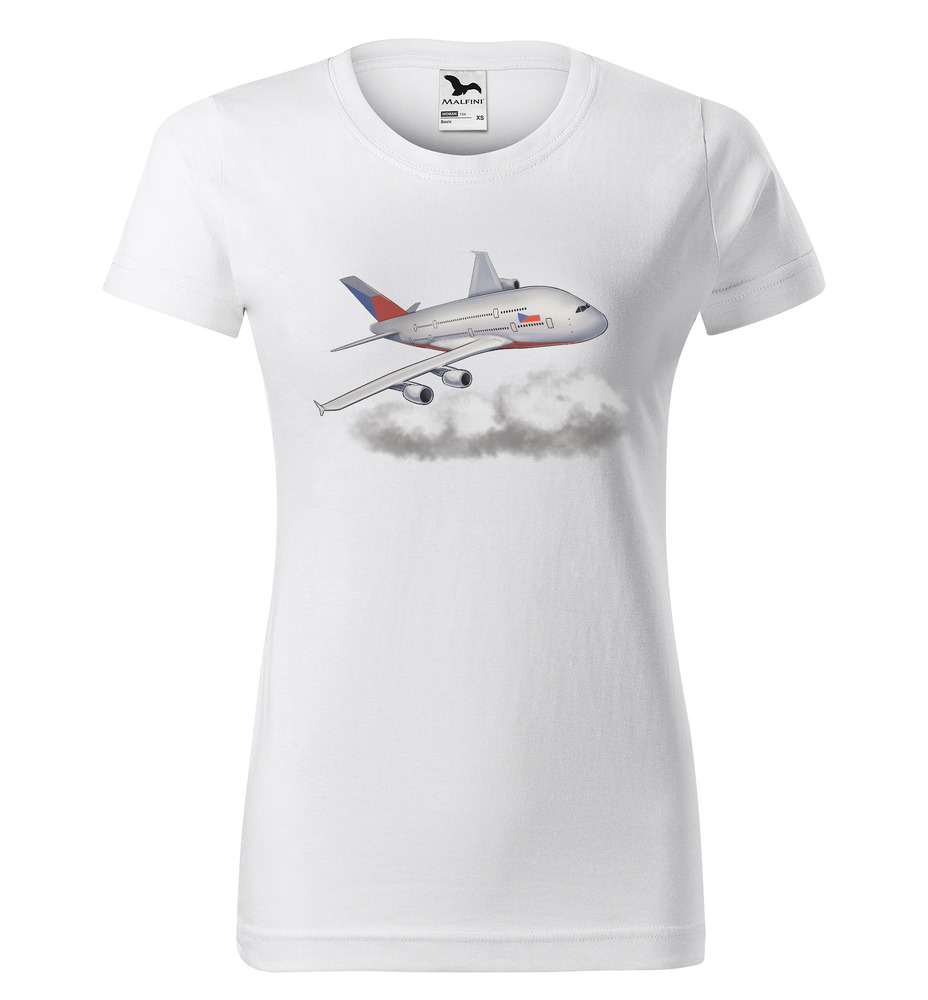 Tričko Airbus A380 (Velikost: XS, Typ: pro ženy, Barva trička: Bílá)