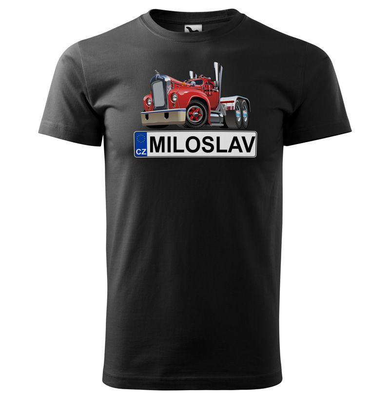 Tričko SPZ se jménem – barevný kamion (pánské) (Jméno: Miloslav)