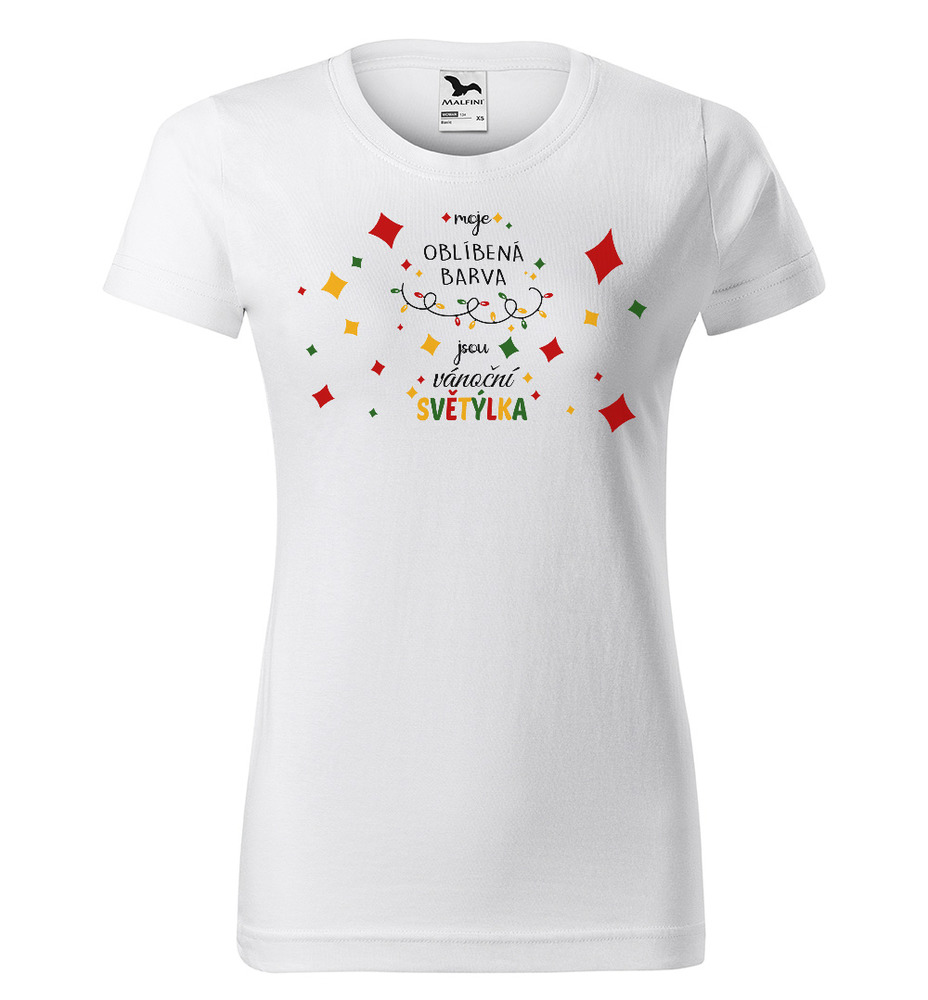 Tričko Vánoční světýlka (Velikost: S, Typ: pro ženy, Barva trička: Bílá)