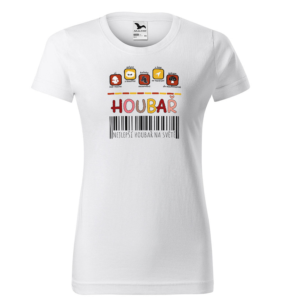 Tričko Houbař 100% (Velikost: M, Typ: pro ženy, Barva trička: Bílá)