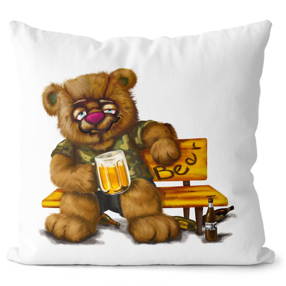 Polštář Medvěd alkoholik (Velikost: 40 x 40 cm)