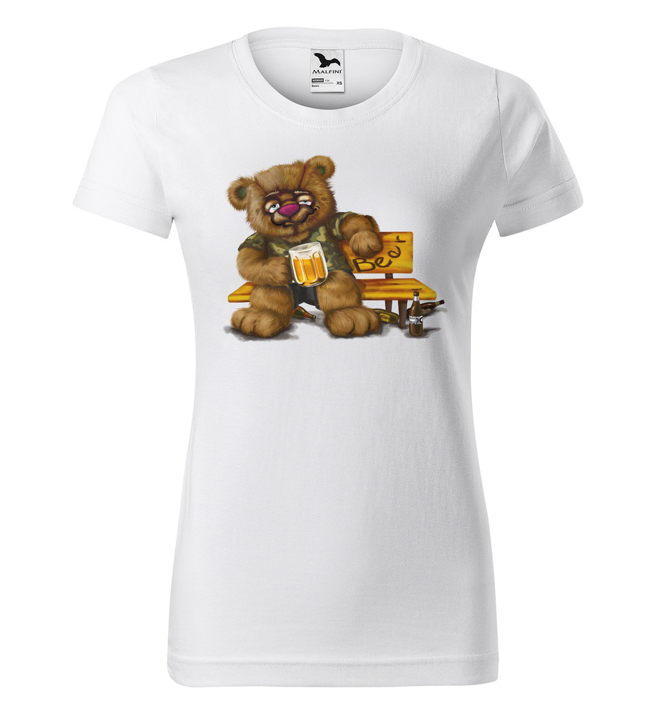 Tričko Medvěd alkoholik (Velikost: 2XL, Typ: pro ženy, Barva trička: Bílá)