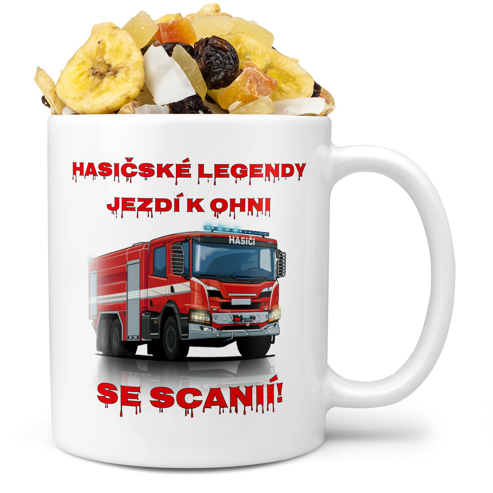 Hrnek Hasičské legendy – Scania (Náplň hrníčku: Tropická směs)