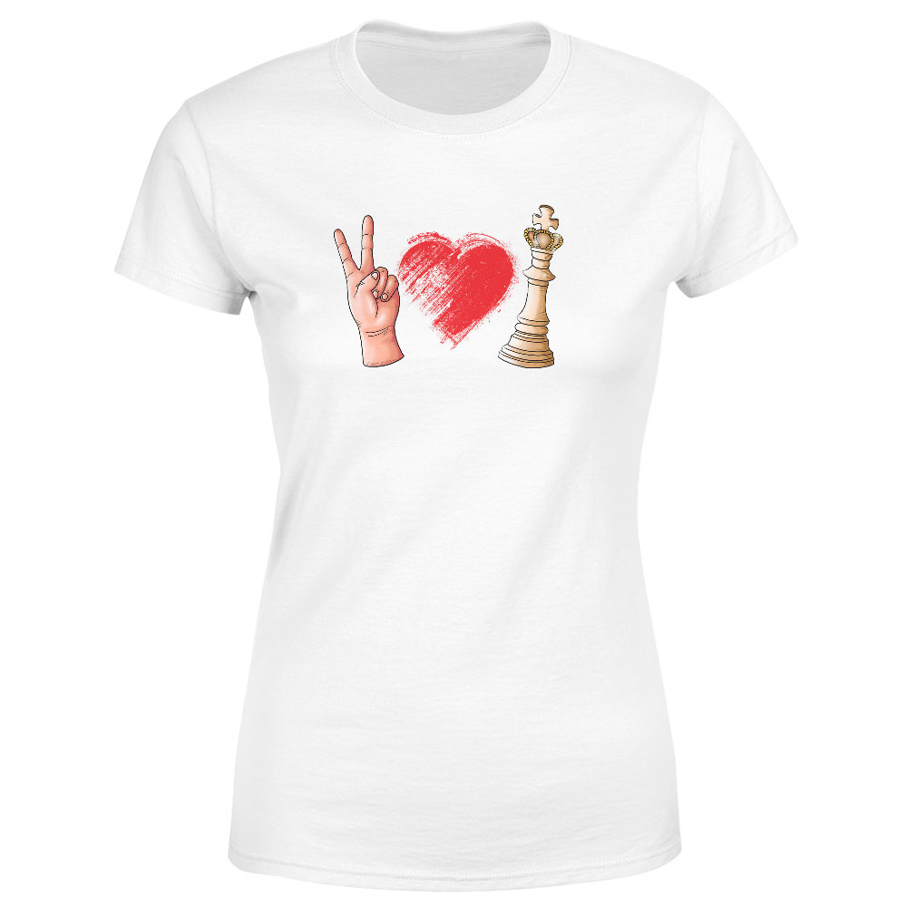 Tričko Love Chess (Velikost: XS, Typ: pro ženy, Barva trička: Bílá)
