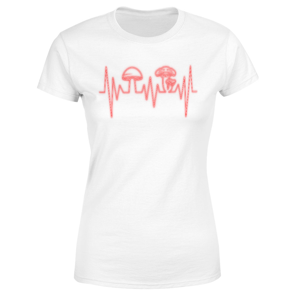 Tričko Mushroom heartbeat (Velikost: M, Typ: pro ženy, Barva trička: Bílá)