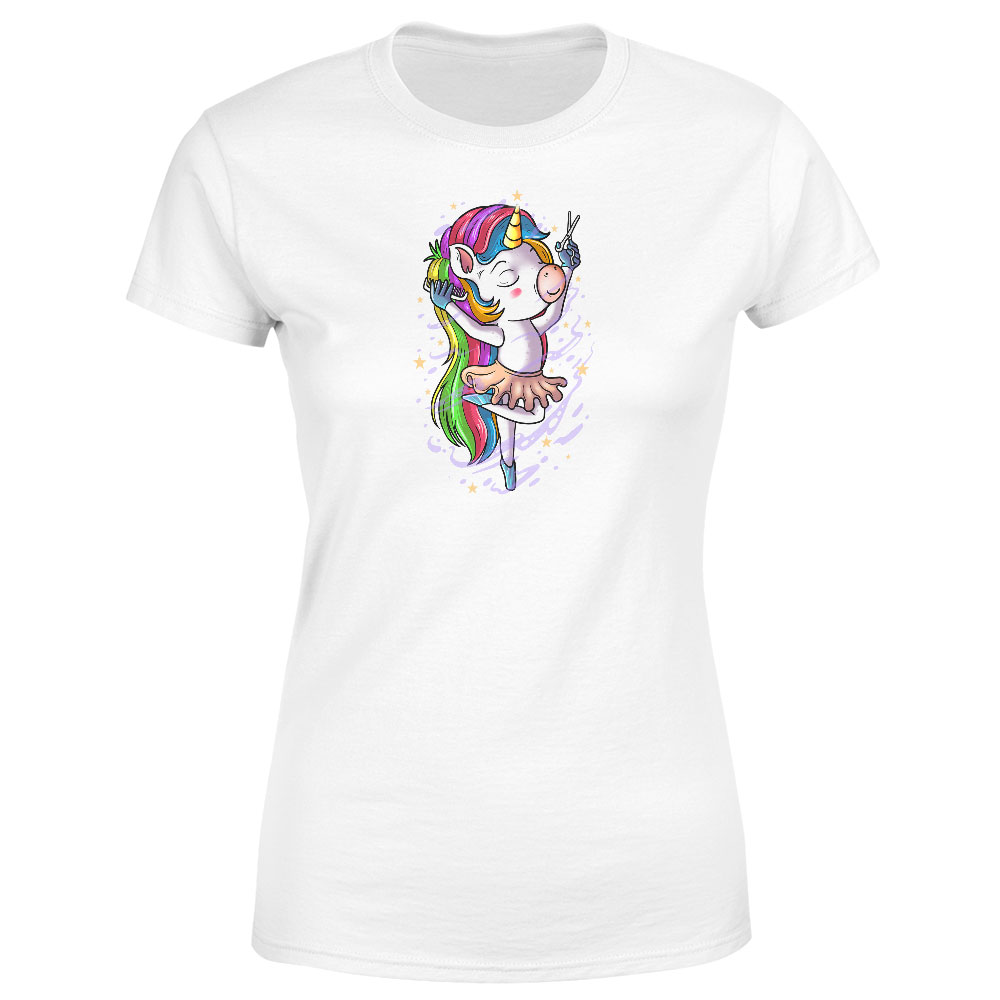 Tričko Unicorn kadeřnice – dámské (Velikost: XS, Barva trička: Bílá)