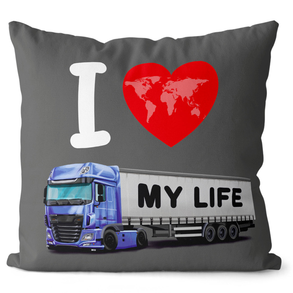 Polštářek Kamion – My life (Velikost: 40 x 40 cm, Barva kamionu: Modrá)