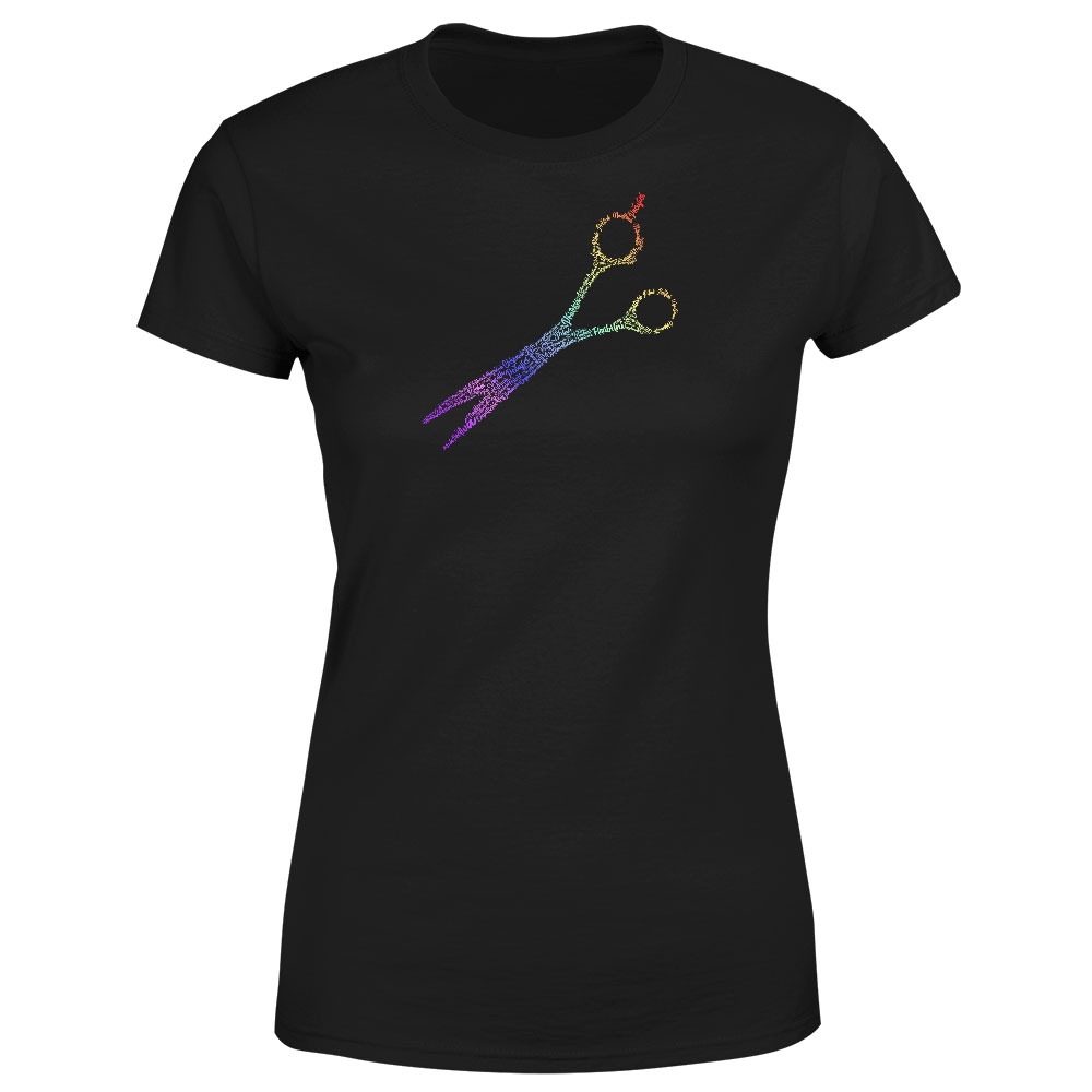 Tričko Kadeřnice – nůžky – dámské (Velikost: L, Barva trička: Černá)