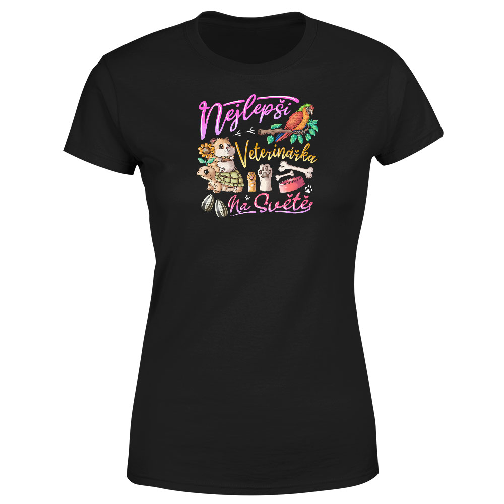 Tričko Nejlepší veterinářka – dámské (Velikost: XS, Barva trička: Černá)