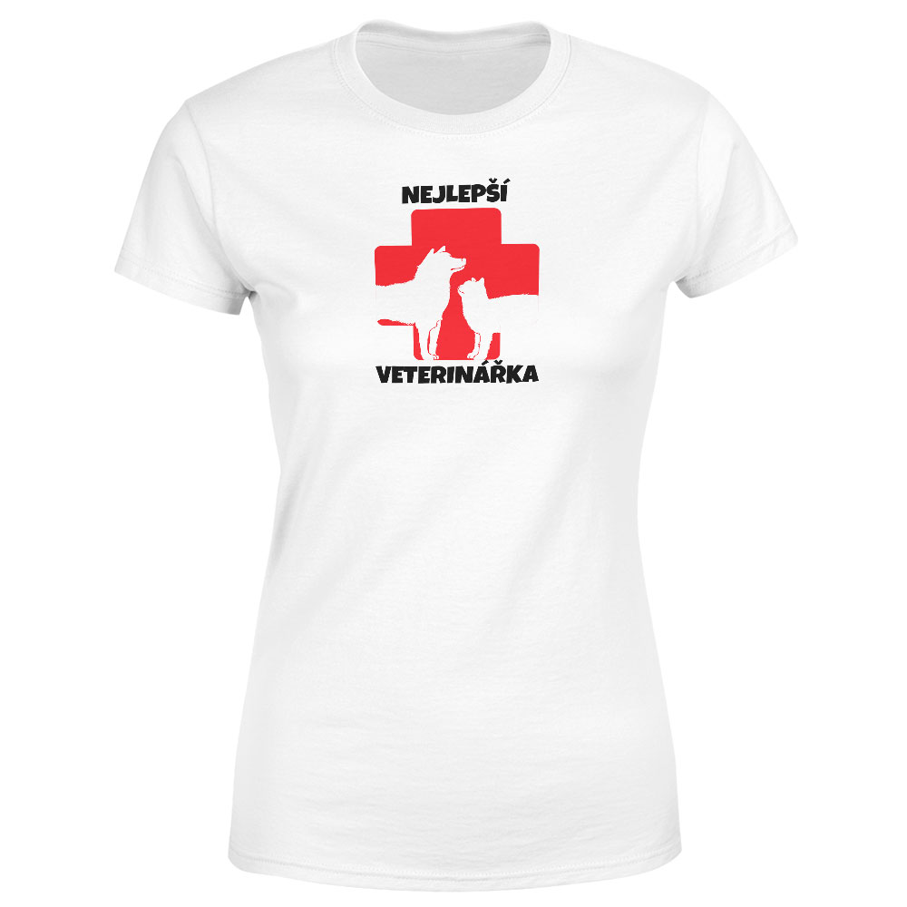 Tričko Nejlepší veterinářka – kříž  – dámské (Velikost: S, Barva trička: Bílá)