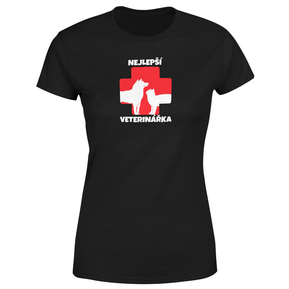 Tričko Nejlepší veterinářka – kříž  – dámské (Velikost: L, Barva trička: Černá)
