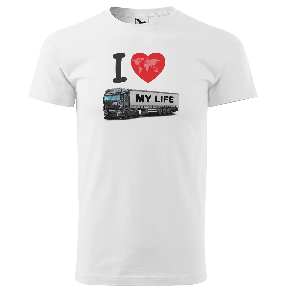 Pánské tričko Kamion – my Life (Velikost: 5XL, Barva trička: Bílá, Barva kamionu: Černá)