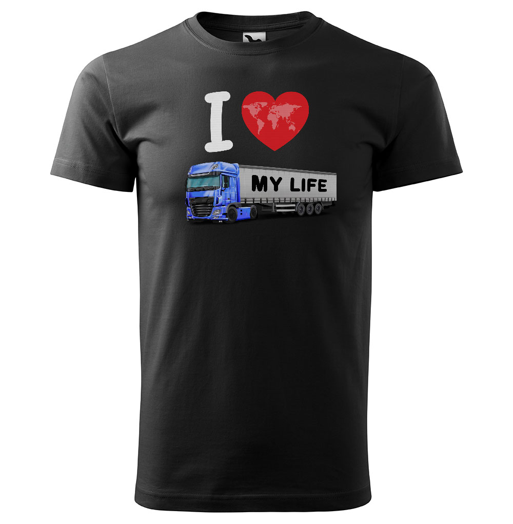 Pánské tričko Kamion – my Life (Velikost: 2XL, Barva trička: Černá, Barva kamionu: Modrá)