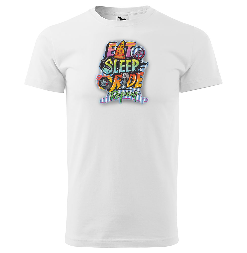 Tričko Eat sleep ride (Velikost: 4XL, Typ: pro muže, Barva trička: Bílá)