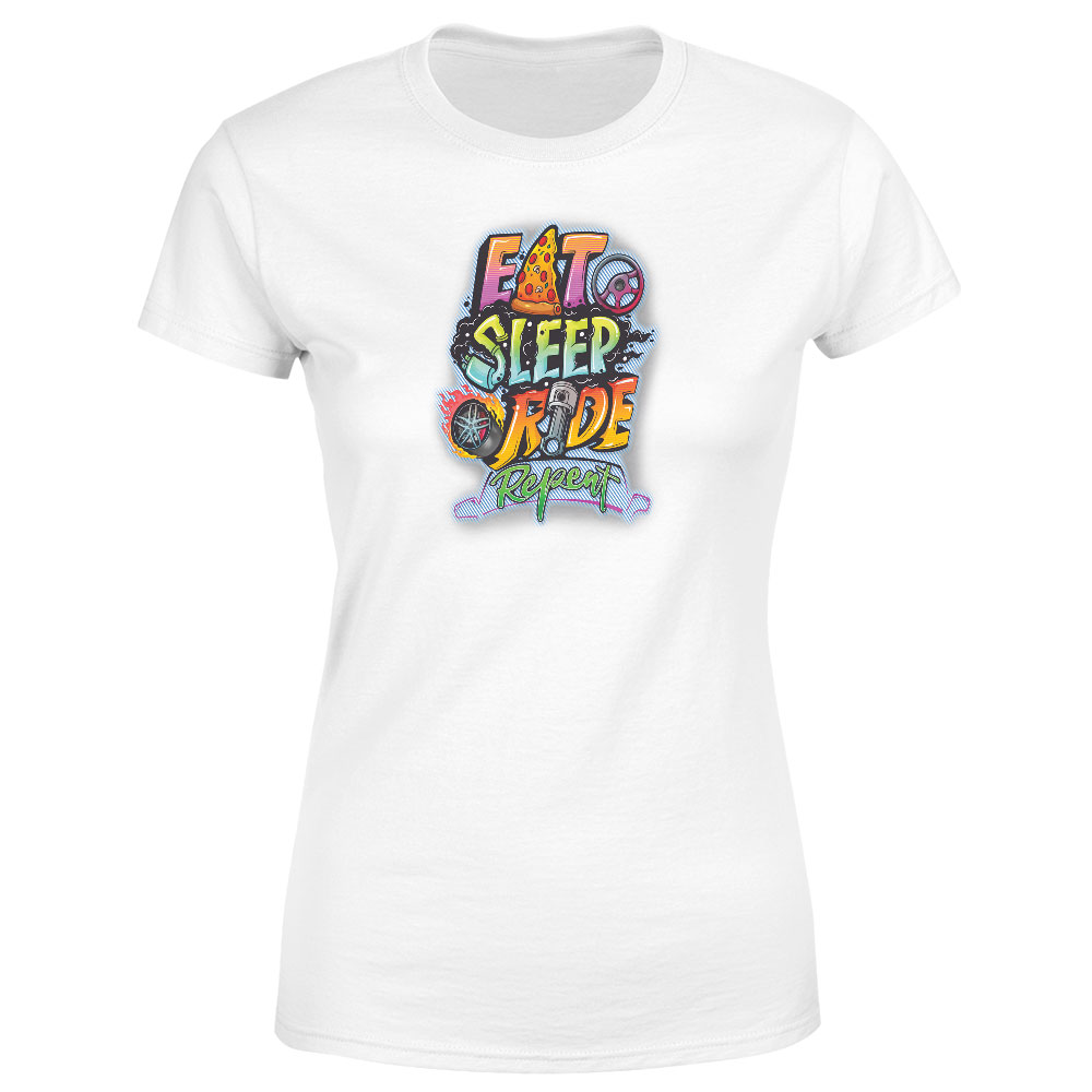 Tričko Eat sleep ride (Velikost: XS, Typ: pro ženy, Barva trička: Bílá)