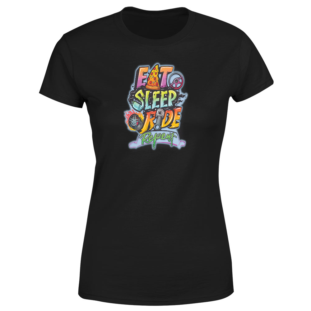 Tričko Eat sleep ride (Velikost: L, Typ: pro ženy, Barva trička: Černá)