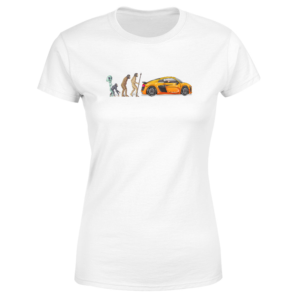 Tričko Evolution car (Velikost: M, Typ: pro ženy, Barva trička: Bílá)