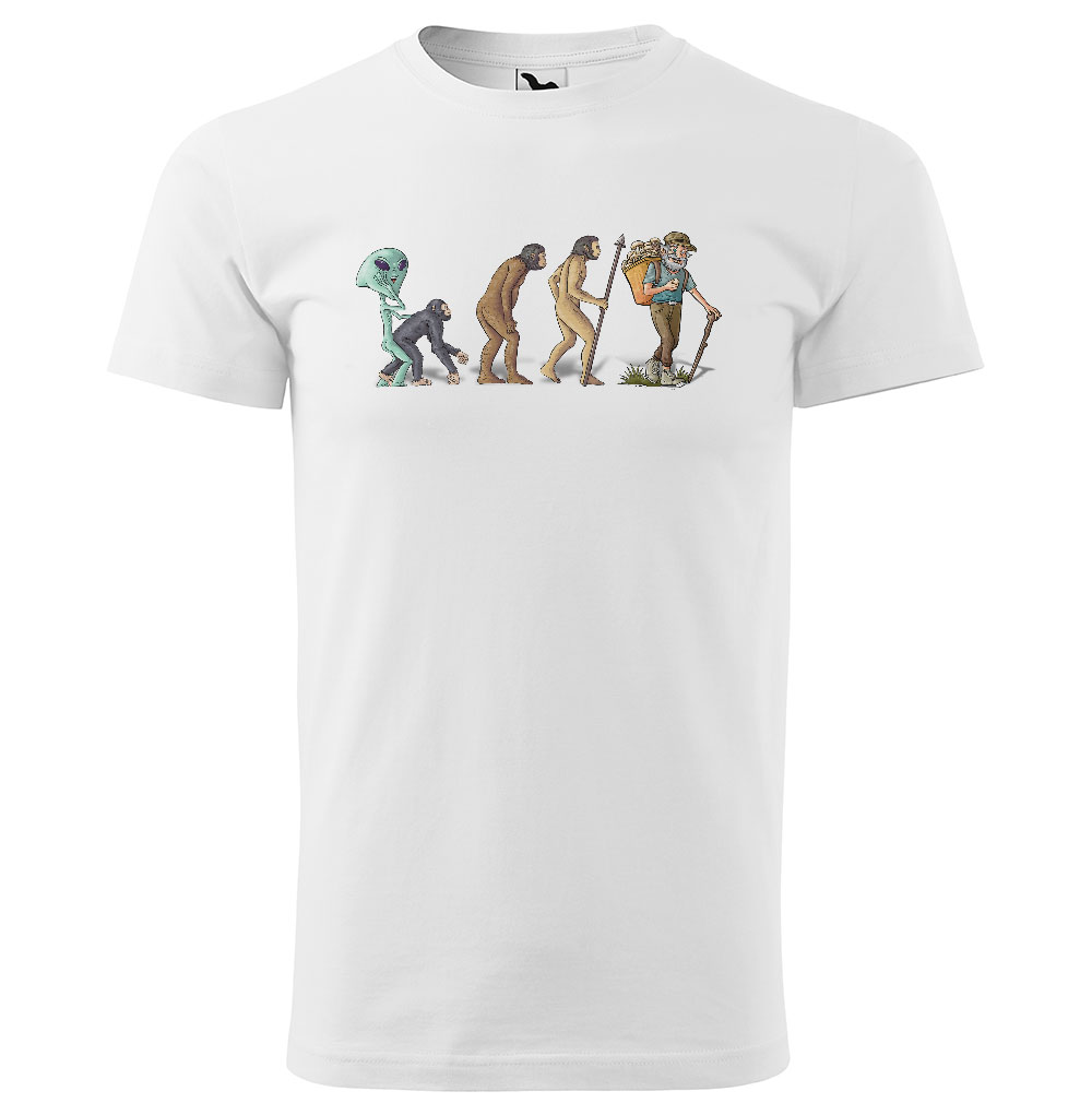Tričko Evoluce houbaře (Velikost: M, Typ: pro muže, Barva trička: Bílá)