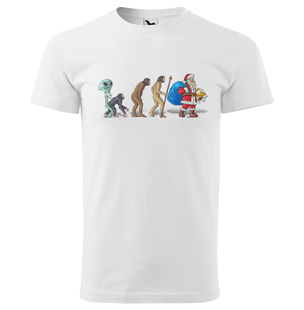 Tričko Evoluce – Santa Claus (Velikost: S, Typ: pro muže, Barva trička: Bílá)