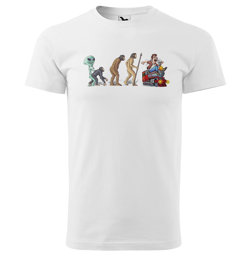 Tričko Evoluce milovníka vlaků (Velikost: XS, Barva trička: Bílá)
