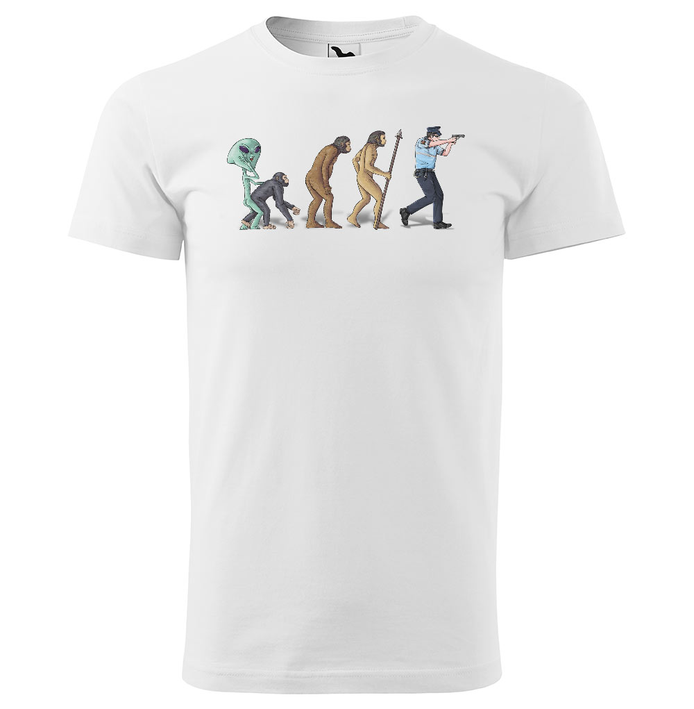 Tričko Policejní evoluce (Velikost: XS, Typ: pro muže, Barva trička: Bílá)