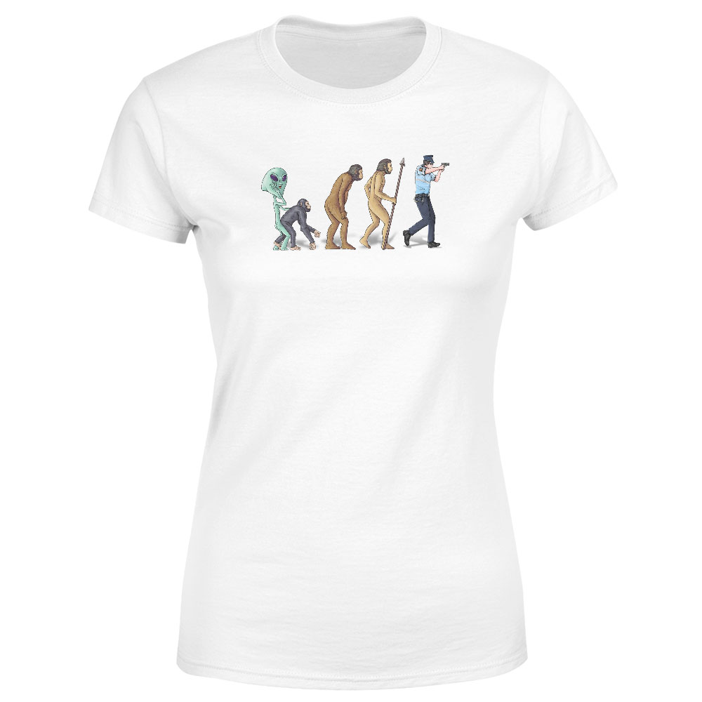 Tričko Policejní evoluce (Velikost: XS, Typ: pro ženy, Barva trička: Bílá)