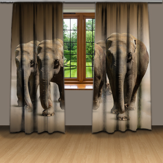 IMPAR Závěsy Stádo slonů (Rozměr : 140x250, Materiál: Interlock)
