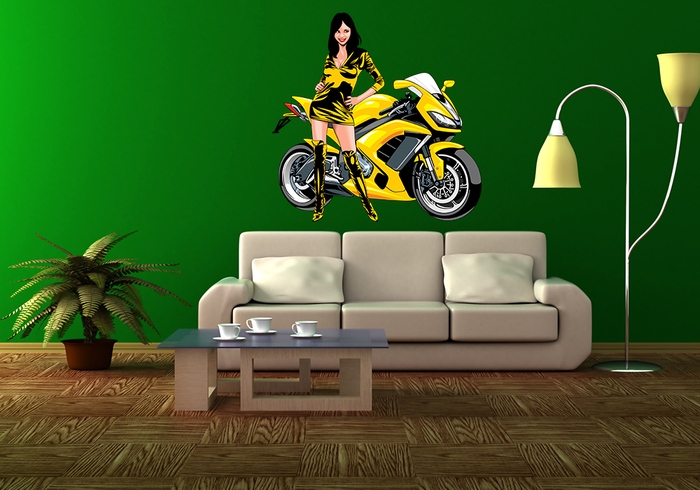 IMPAR Samolepka na zeď Dívka u motorky 2 (Velikost: 100 x 100 cm)