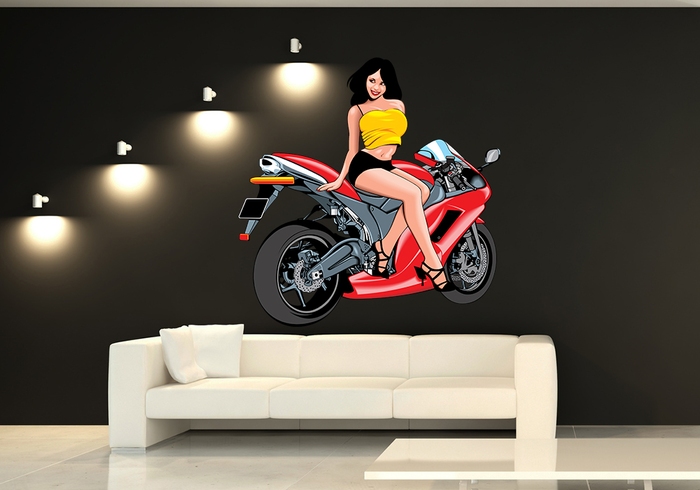 IMPAR Samolepka na zeď Dívka u motorky 3 (Velikost: 120 x 117 cm)