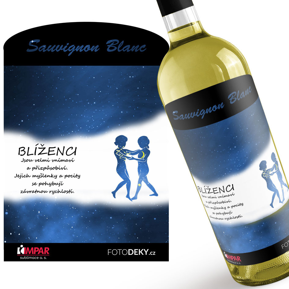 Víno Blíženci (22.5. - 21.6.) - Modré provedení (Druh Vína: Bílé víno)