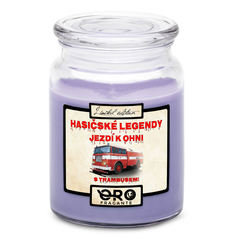 Svíčka Hasičské legendy – Trambus (Vůně svíčky: Levandule)