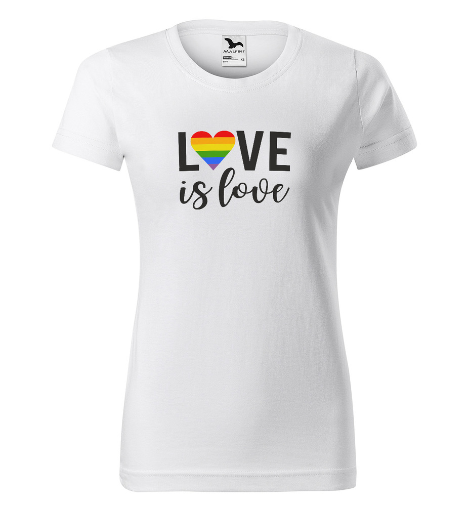 Tričko LBGT Love is love (Velikost: XS, Typ: pro ženy, Barva trička: Bílá)