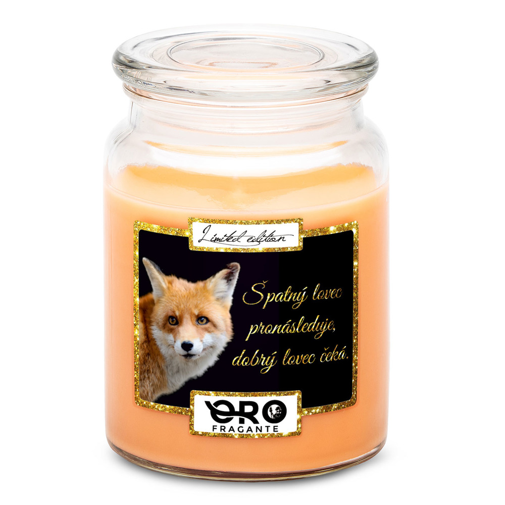 Svíčka Liška – lovec (Vůně svíčky: Tropické ovoce)