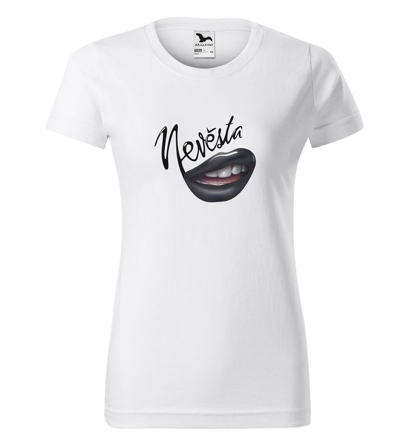 Tričko Nevěsta – lips (dámské) (Velikost: M, Barva trička: Bílá)
