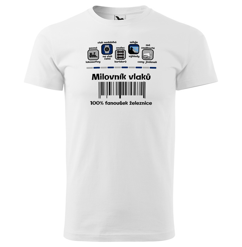 Tričko Milovník vlaků 100% (Velikost: 2XL, Typ: pro muže, Barva trička: Bílá)