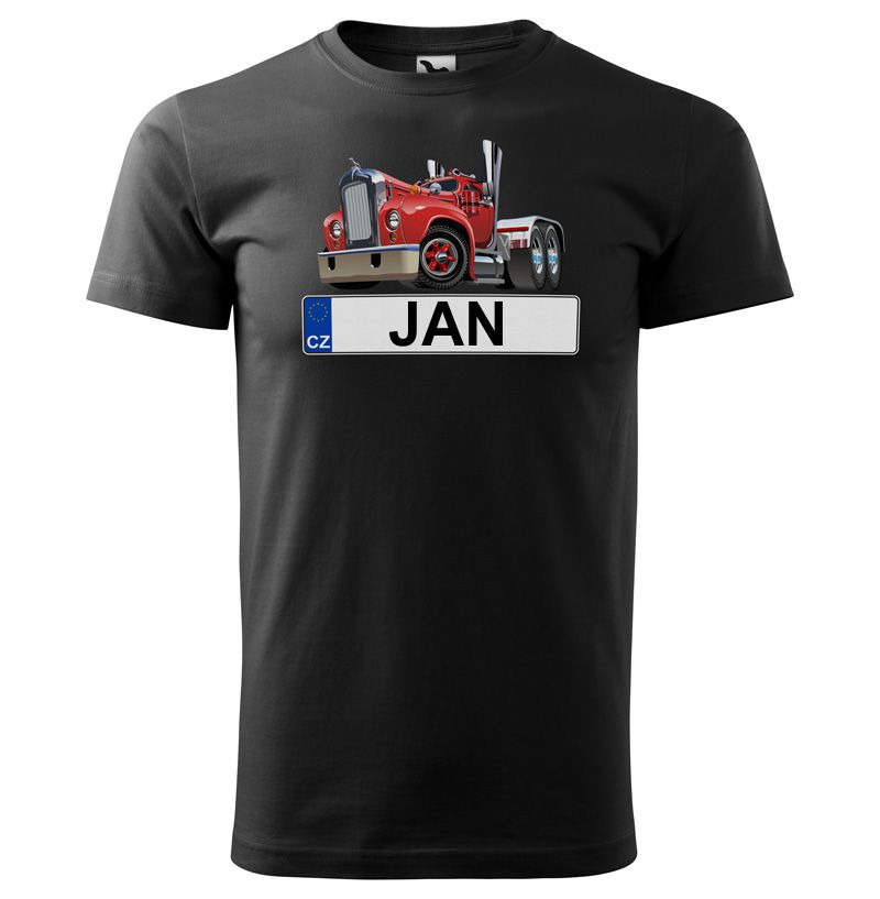 Tričko SPZ se jménem – barevný kamion (pánské) (Jméno: Jan)