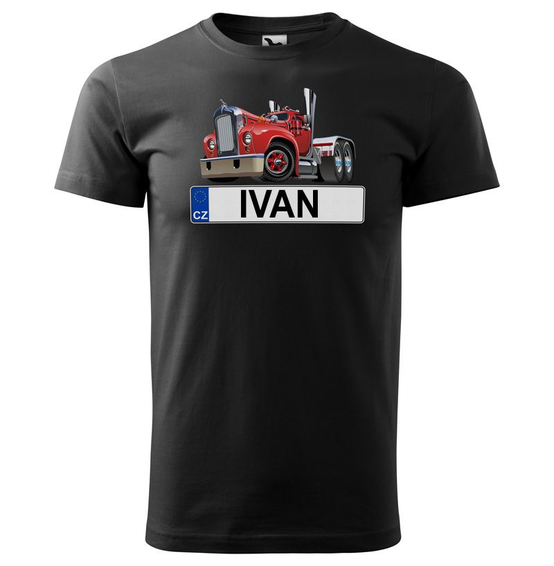 Tričko SPZ se jménem – barevný kamion (pánské) (Jméno: Ivan)