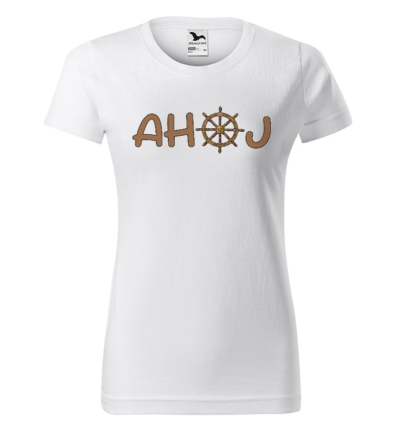 Tričko Ahoj – kormidelník (Velikost: S, Typ: pro ženy, Barva trička: Bílá)