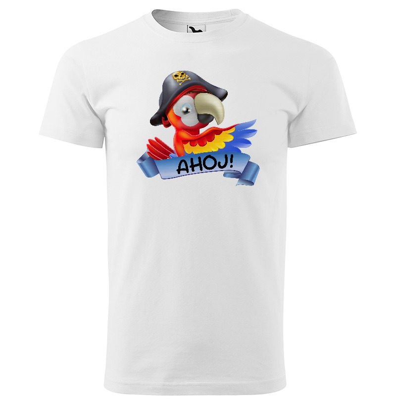 Tričko Ahoj – papoušek (dětské) (Velikost: 110, Barva trička: Bílá)