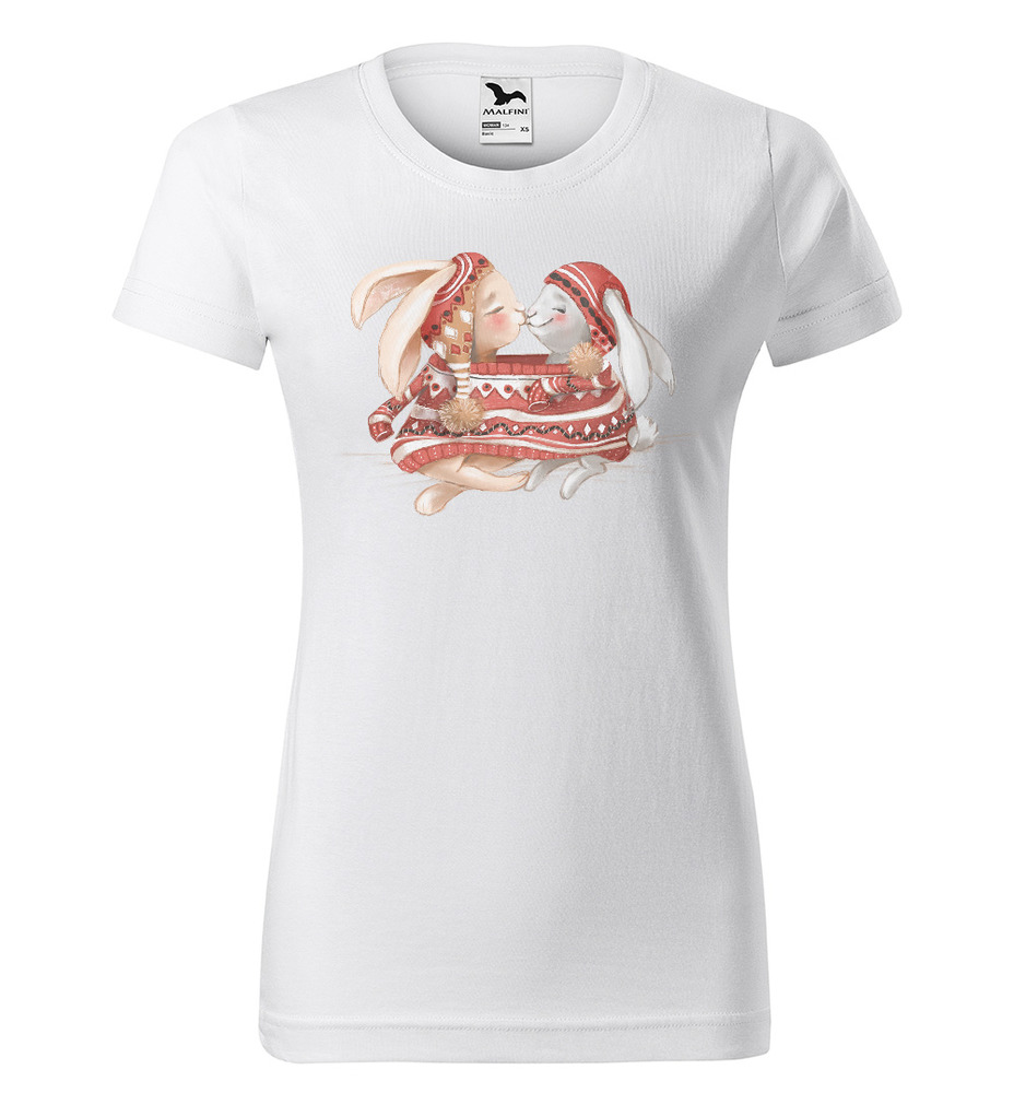 Tričko Zajíčci ve svetru (Velikost: S, Typ: pro ženy, Barva trička: Bílá)