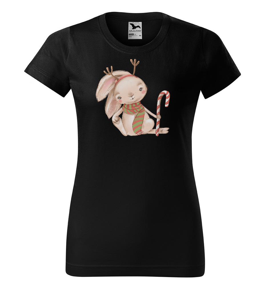 Tričko Vánoční zajíček (Velikost: XS, Typ: pro ženy, Barva trička: Černá)