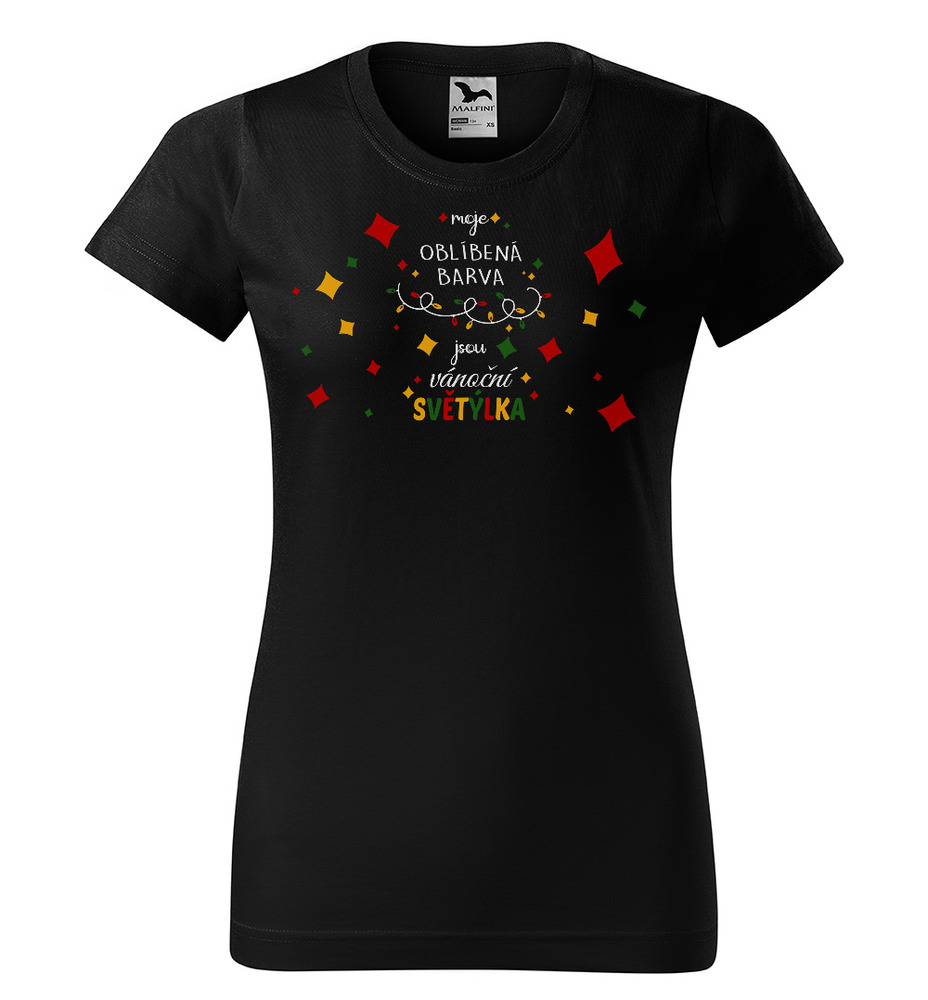 Tričko Vánoční světýlka (Velikost: XS, Typ: pro ženy, Barva trička: Černá)