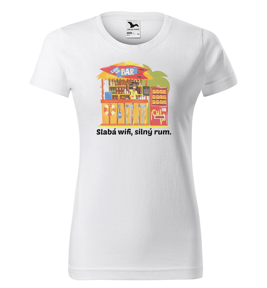 Tričko Slabá wi-fi, silný rum (Velikost: XL, Typ: pro ženy, Barva trička: Bílá)