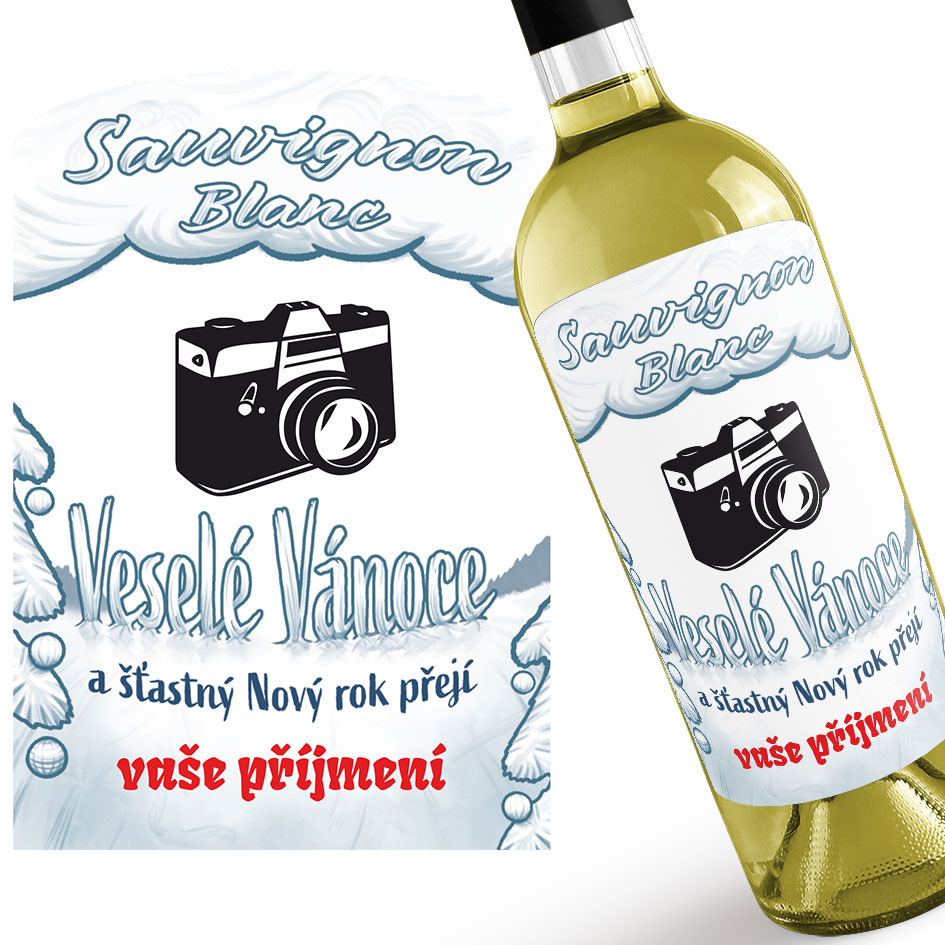 Levně Bílé víno s vánočním přáním a fotkou