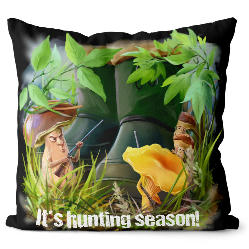 Polštářek Hunting season – houbaři (Velikost: 55 x 55 cm)