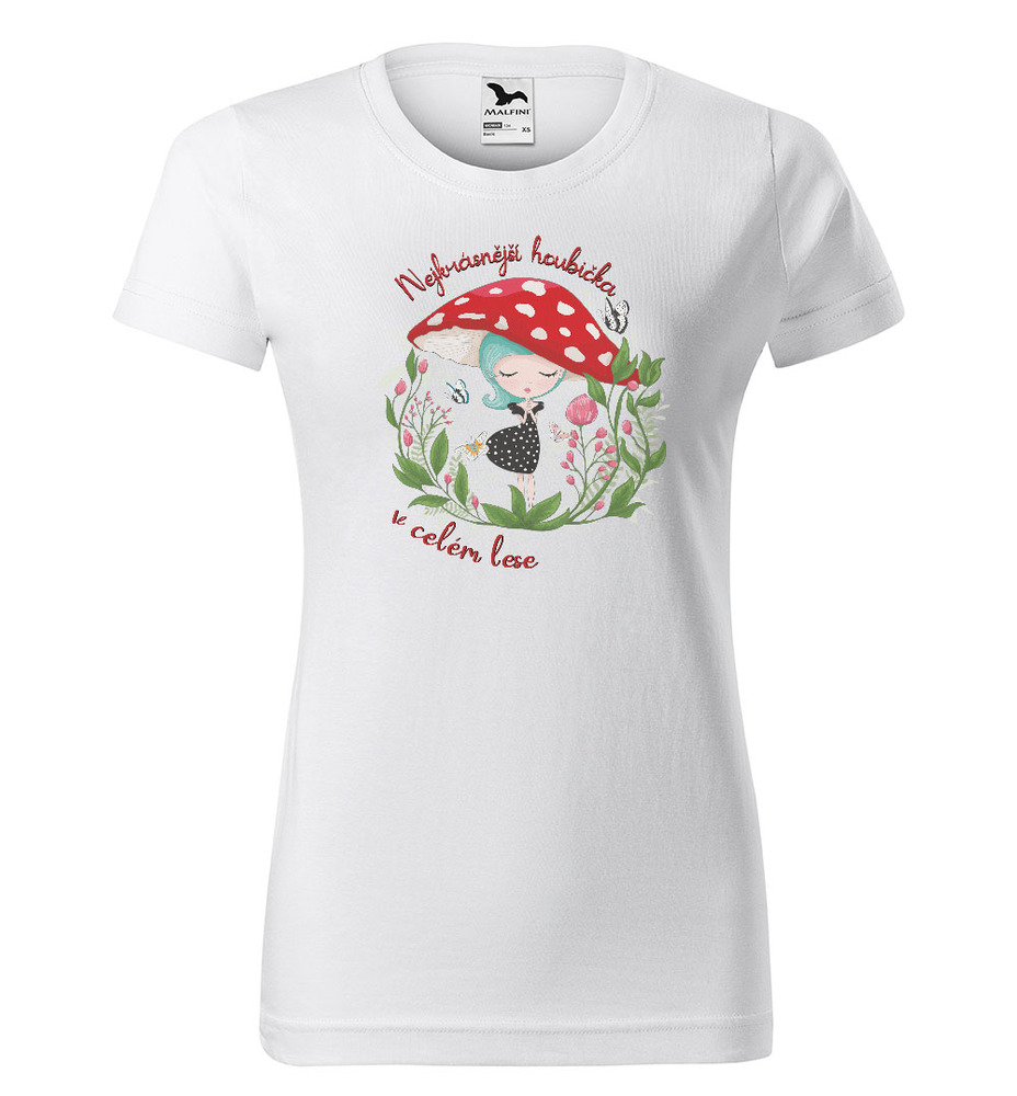 Tričko Nejkrásnější houbička - dámské (Velikost: XS, Barva trička: Bílá)